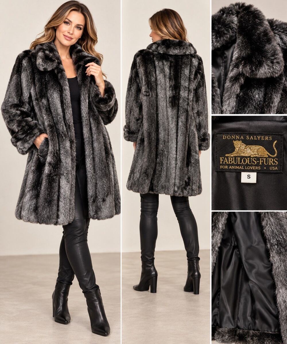 Donna Salyers Fabulous Furs Faux Mink Coat Women S Black Gray Long Luxury